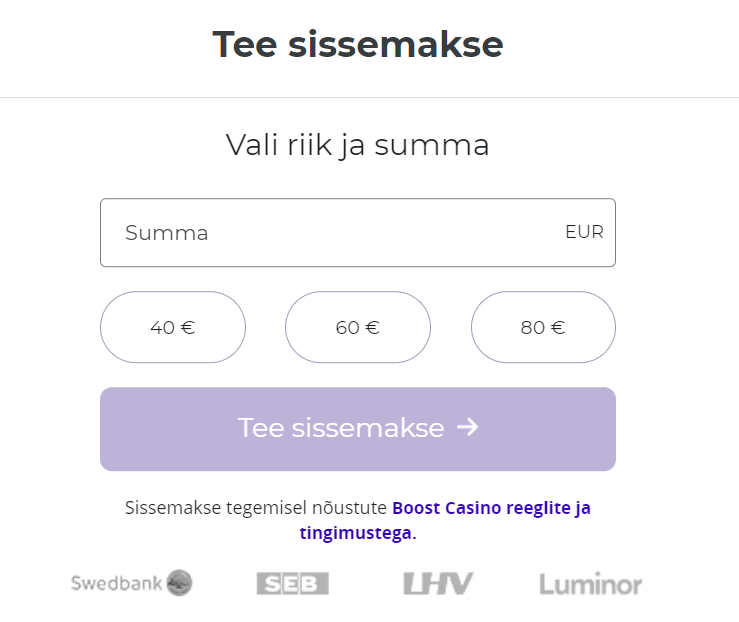 Boost Casino ülevaade liitumine