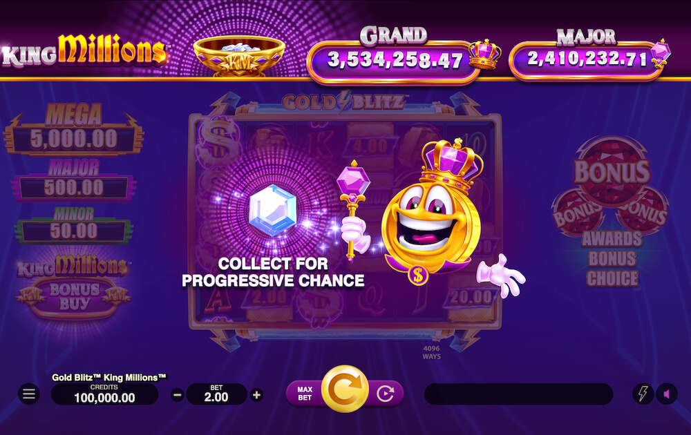 Gold Blitz King Millions Ülevaade Progressiivne Võimalus